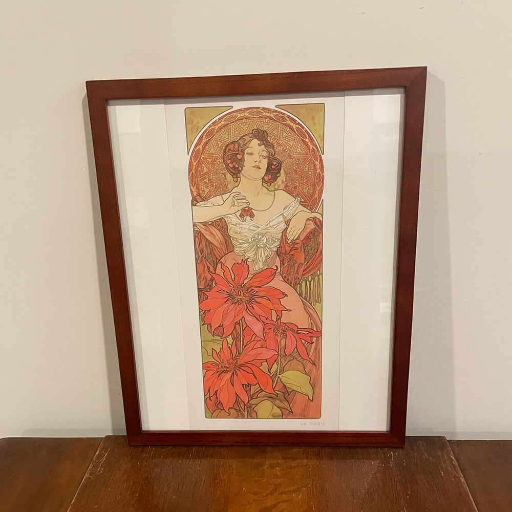Alphonse Mucha Ruby Framed Print 12x15 Precious Stones Art Nouveau Bohemian Art